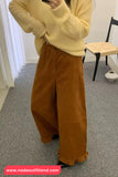 Loose Elastic Waist Ruffled Corduroy Pants