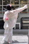 Long Sleeve Rainbow Striped With Back Cute Bow Blouse Shirt