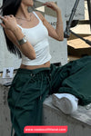 Drawstring Elastic Waist Wide Leg Cargo Jogger Sweatpants