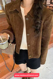 Long Sleeve Lapel Collar Suede Velvet Jacket