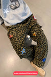 Loose Cute Embroidered Hip Hop Leopard Pattern Cargo Pants