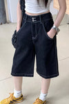 Loose Retro Black Color Jeans Shorts