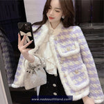 Long Sleeve Purple Plaid Elegant Office Jacket