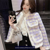 Long Sleeve Purple Plaid Elegant Office Jacket