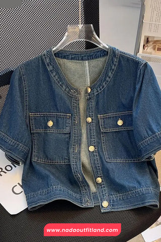 Short Sleeve Retro Denim Cropped Shirt