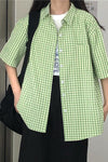 Green Plaid Short Sleeve Blouse Shirt