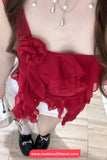 Sexy Sleeveless Irregular Red Crop Tops