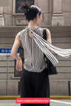 Sleeveless Elegant Striped Blouse Shirt