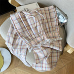Cute Lace Waist Plaid Pattern Long Pants