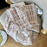Cute Lace Waist Plaid Pattern Long Pants