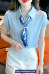 Short Sleeve Elegant Chiffon Silk Blouse Shirt