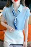 Short Sleeve Elegant Chiffon Silk Blouse Shirt