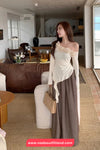 Long Sleeve 3D Floral Skew Collar Irregular Shirts