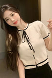 Short Sleeve Drawstring Tie Knitted Shirt