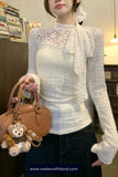 Long Sleeve Sling Lace Neck Style Elegant Shirt