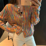 Long Sleeve Rainbow Colors Knitted Cardigan Sweater