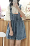 Loose Cute Blue Denim Short Jumpsuits