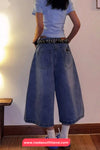 Loose Retro Floral Decoration Jeans Pants