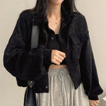 Retro Solid Cropped Corduroy Jackets