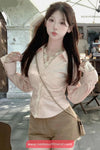 Long Sleeve Lace Patchwork Pink Blouse Shirt