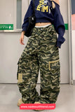 Wide Leg Retro Cargo Camouflage Style Pants