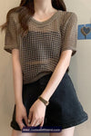 Short Sleeve O-Neck Hollow Out Summer Shirts