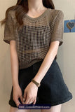 Short Sleeve O-Neck Hollow Out Summer Shirts