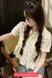 Short Sleeve Floral Pattern Doll Collar Shirt