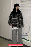 Loose V-Neck Retro Striped Sweater