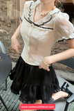Short Sleeve V-Neck Ruffled Cute Shirt