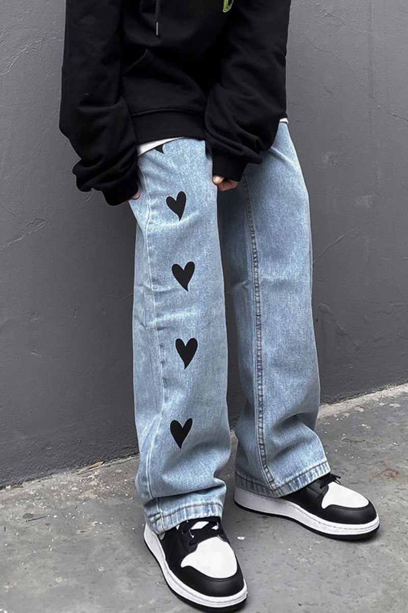 Long Heart Pattern Men Jeans Pants – Nada Outfit Land