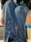 Vintage Cute Bow Split Leg Long Jeans Pants