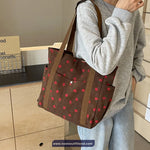 Cute Strawberry Pattern Corduroy Hand Bag