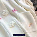 Long Sleeve V-Neck Cute Bow Floral Button Cardigan Sweater