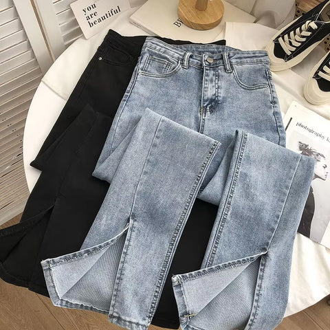 High Waist Slit Cut Long Jeans Pants