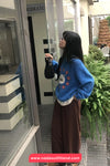 Long Sleeve Cat Embroidered O-Neck Blue Sweater