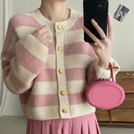 Loose Striped Knitted Cropped Cardigan Sweater