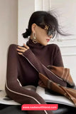 Long Sleeve Elegant Striped Turtleneck Slim Sweater
