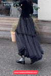 Cute Polka Dots Pattern Mesh Patchwork Long Skirts