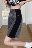 High Waist Black Side Grey Denim Shorts
