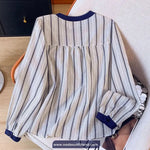 Long Sleeve Vertical Striped O-Neck Elegant Blouse Shirt