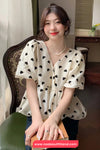 Short Sleeve V-Neck Loves Pattern Blouse Shirt