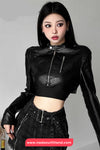 Long Sleeve Classic Cropped Leather Black Jacket