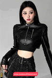 Long Sleeve Classic Cropped Leather Black Jacket