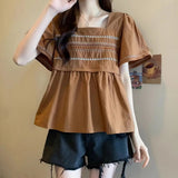 Short Sleeve Folk Embroidered Blouse Shirt