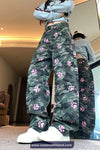 High Waist Paws Printed Camouflage Pattern Denim Pants