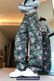 High Waist Paws Printed Camouflage Pattern Denim Pants