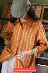 Long Sleeve Retro 90s Orange Striped Blouse Shirt