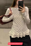 Long Sleeve Polka Dot Pattern Ruffle Shirt