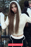 Long Sleeve Cropped Style Hooded Knitted Sweater